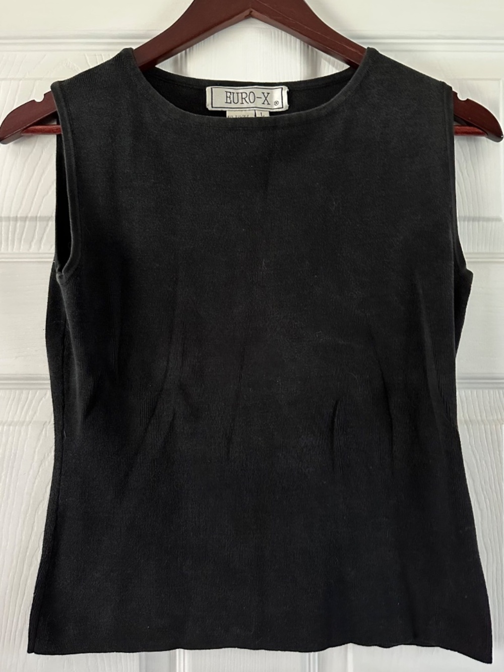 EURO-X Black Sleeveless Pull Over Silk Rayon Sweater Top Size L EUC